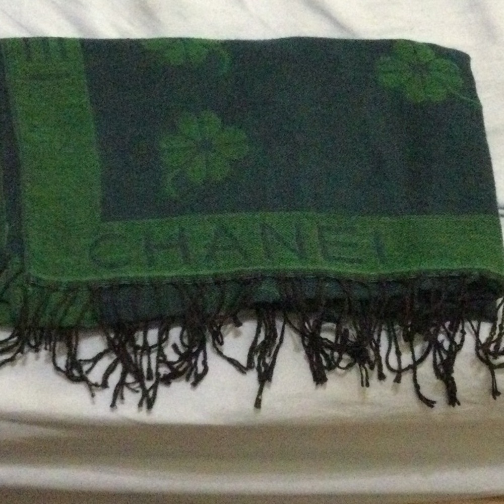 Chanel Green Floral Scarf